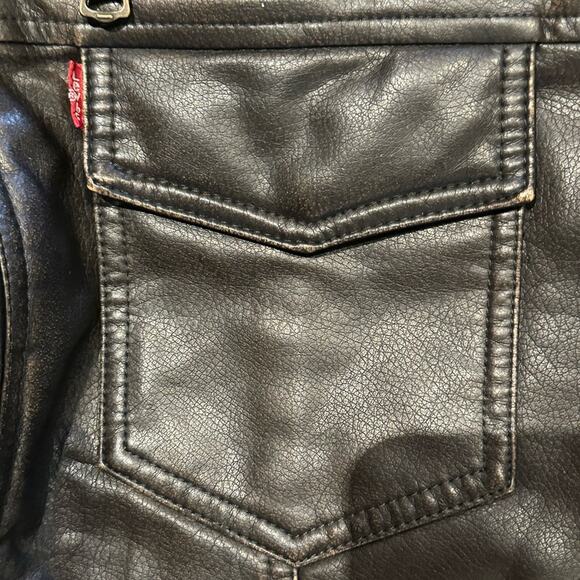 Levi’s Dark Brown Faux Leather and Shearling Mens XL Heavy Coat Sweatshirt Trim - Picture 6 of 9